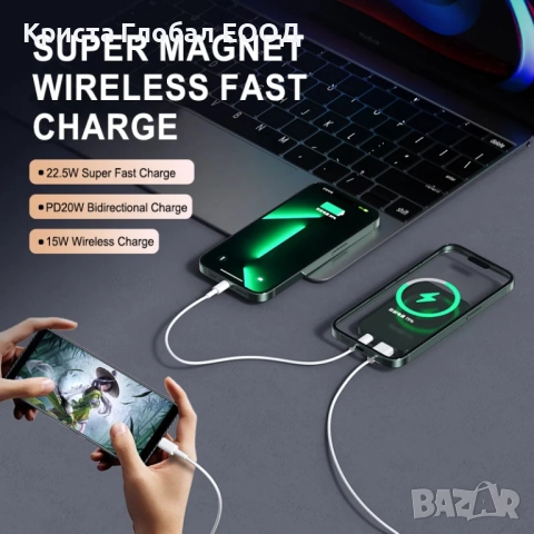 Магнитна Power Bank SJY-A011C – 10000 mAh, Wireless, LED дисплей, снимка 3 - Външни батерии - 51709142