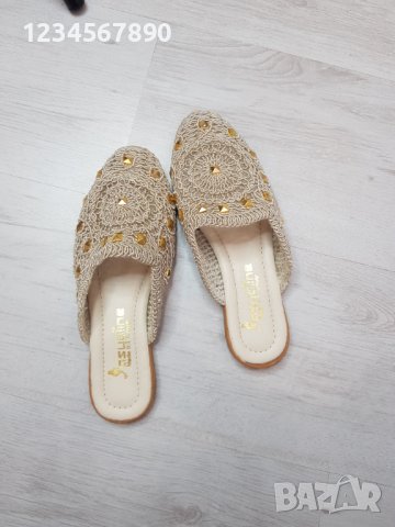 New 2023 бежови плетени чехли , снимка 4 - Чехли - 40529874