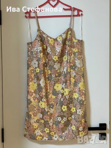  Нова къса разкошна парти коктейлна официална рокля многоцветни пайети 