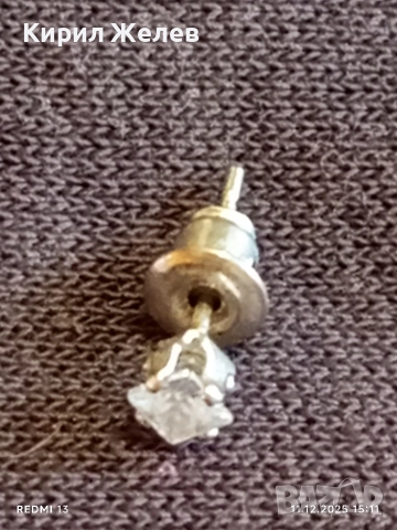 Сребърна обеца с инкрустиран цирконий ръчна изработка 41451, снимка 5 - Обеци - 52736439