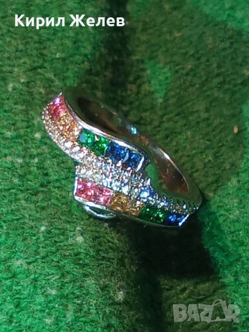 РАЗКОШЕН СРЕБЪРЕН АРТ ПРЪСТЕН РОДИРАНО СРЕБРО 925 ИНКРУСТИРАН с РАЗНОЦВЕТНИ СКЪПОЦЕННИ КАМЪНИ 38590, снимка 2 - Пръстени - 41637983
