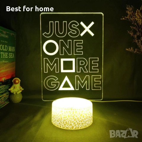 Геймърска 3D лампа "Just One More Game" – LED декорация за геймъри, снимка 2 - Декорация за дома - 53021351