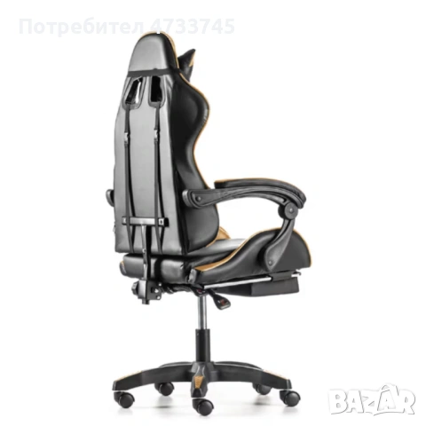 ПРОМОЦИЯ !!! Черен геймърски стол с златисти акценти, снимка 4 - Столове - 53438720