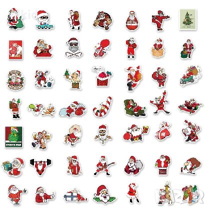 50 бр Коледни цветни самозалепващи лепенки стикери за украса декор картонена торта ръчна изработка, снимка 4 - Други - 35858315