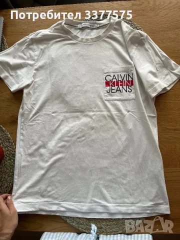 Calvin klein jeans бяла тениска, снимка 3 - Тениски - 47519707