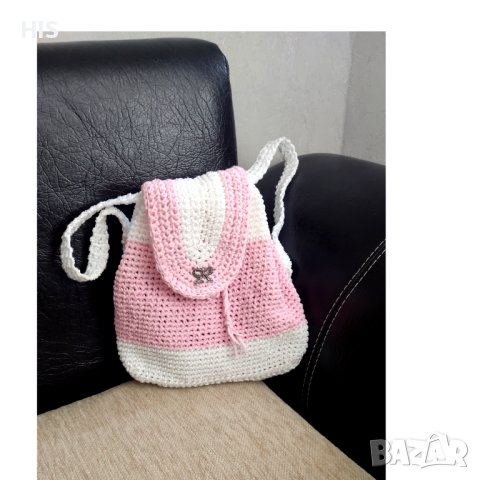 Розова раница, ръчно плетена, подходяща за малки и големи дами, снимка 1 - Раници - 42698340