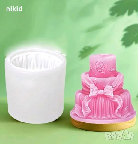 3D Висока торта на етажи с пандела панделка силиконов молд форма фондан шоколад гипс свещ смола 