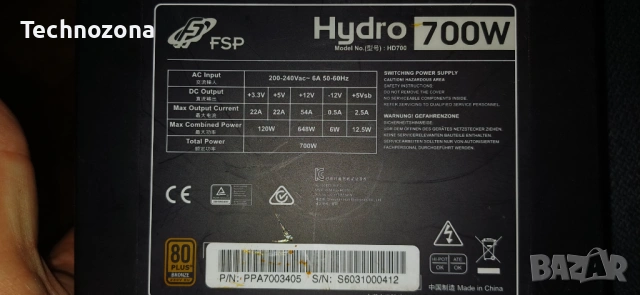 Компютърно захранване FSP Hyper 700W (HP700S) – 80+ Bronze, снимка 11 - Захранвания и кутии - 53597183