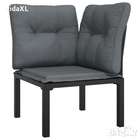 vidaXL Градински лаундж комплект от 7 части, черно и сиво, полиратан, снимка 4 - Градински мебели, декорация  - 56146707