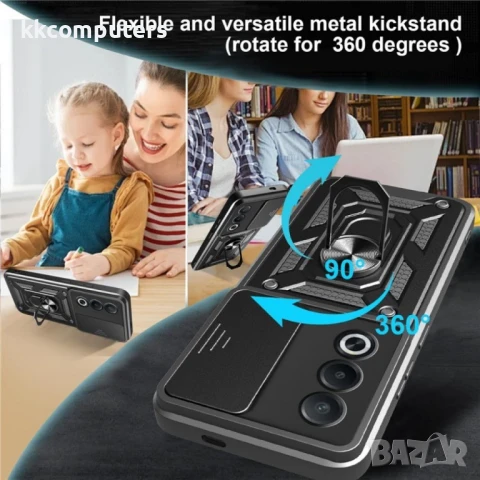 Oppo A80 5G / A3 Pro 5G Удароустойчив Ring Holder with Slide Camera Lid/ PC + TPU/ Kickstand Калъф и, снимка 8 - Калъфи, кейсове - 50738723