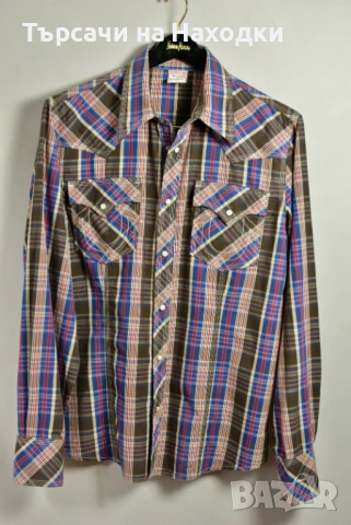$148 Мъжка риза True Religion Western Pearl Button Snap Plaid Shirt 100% памук М, снимка 4 - Ризи - 50957431