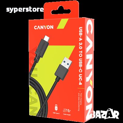 Зареждащ кабел CANYON UC-4, Type C USB 3.0, 1.5M, Черен SS30239, снимка 2 - USB кабели - 40063014