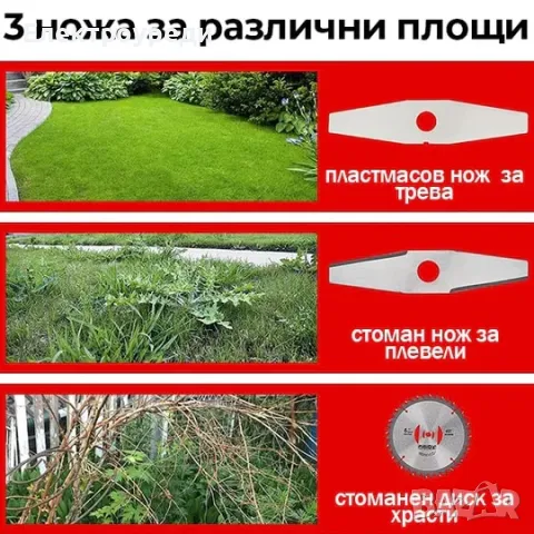 Акумулаторен Тример /24V 5Ah/ Косачка за Трева с 2бр батерии + 7 подаръка, снимка 2 - Градинска техника - 47631167