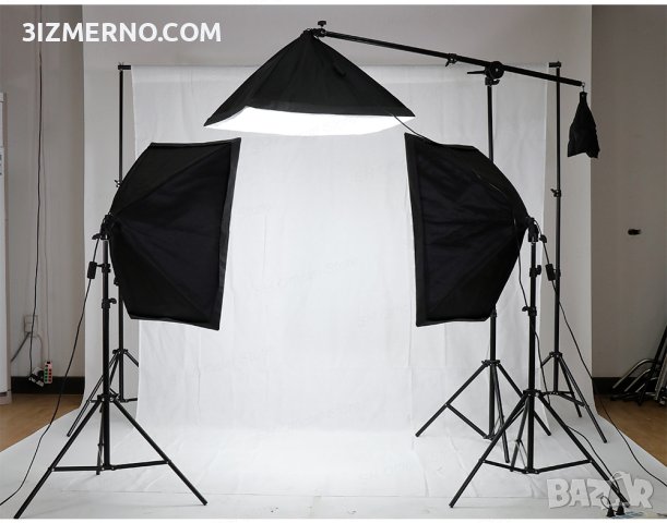 ПРОМО Комплект фотографско осветление с 3 броя 2x2м фон за снимки - бял, черен, зелен., снимка 12 - Светкавици, студийно осветление - 41663561