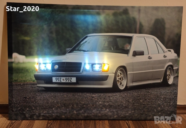 Светеща картина с LED осветление - Mercedes 190 AMG, снимка 3 - Картини - 53269654