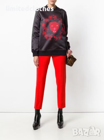 GIVENCHY Black Satin Panther Floral Print Дамска Сатенена Блуза тип Пуловер size 34, снимка 3 - Блузи с дълъг ръкав и пуловери - 42297742