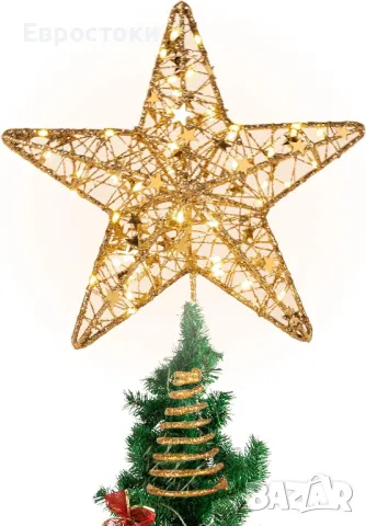 Златна коледна LED звезда Toppers Star 12-инчова. Метална, за декорация на коледна елха , снимка 4 - Декорация за дома - 47767531