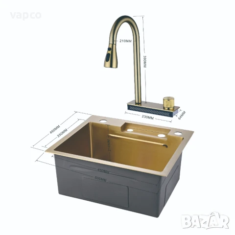 Златна мултифункционална кухненска мивка 50см, снимка 10 - Мивки - 50954067