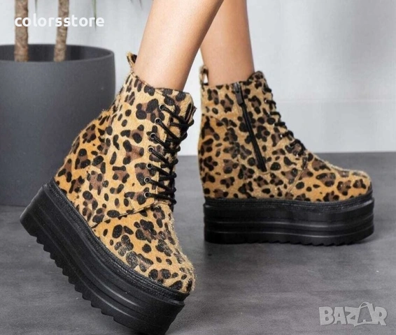 Боти на платформа - леопардов принт (кафяво с черно) - BML88