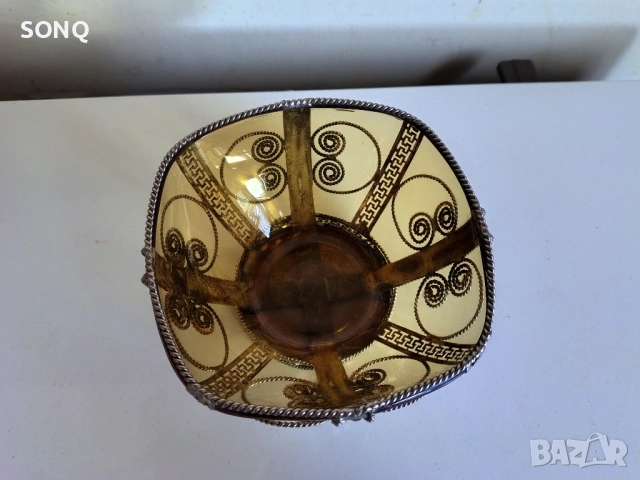 Красиво Старо Съдче Посребрен Филигран, снимка 2 - Антикварни и старинни предмети - 51782884