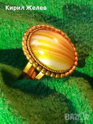 АР НУВО МАЙСТОРСКИ ПОЗЛАТЕН РЕГУЛИРУЕМ ПРЪСТЕН с ГОЛЯМ СКЪП ИВИЧЕСТ ЯСПИС РЕТРО АРТ БИЖУ 17463, снимка 16 - Антикварни и старинни предмети - 31196107