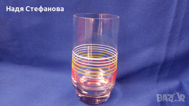 Ретро стъклени чаши за безалкохолно, цветни кантове – 10 бр, снимка 4 - Чаши - 44530284
