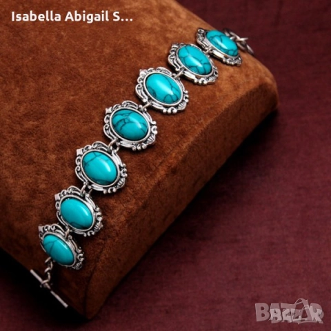 Комплект обици, колие и гривна с тюркоази, снимка 8 - Бижутерийни комплекти - 31857861