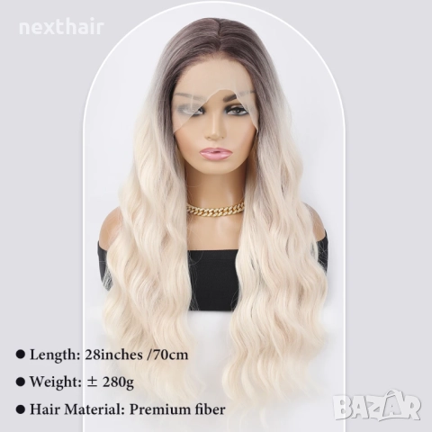 75 см Светло руса дантелена омбре перука с тъмни корени на път 13Х4, снимка 7 - Аксесоари за коса - 51836248