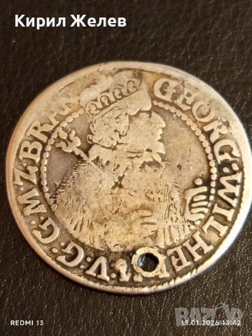 Сребърна монета 1623г. Кьонигсберг Орт Георг Вилхелм Източна Прусия 52935, снимка 2 - Нумизматика и бонистика - 53084718