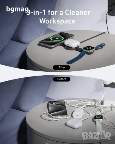 Anker Ultra Compact 3-in-1 Qi2 Wireless Charger - безжично зарядно за телефон и Apple Watch,USB-C, снимка 2 - Безжични зарядни - 56062658