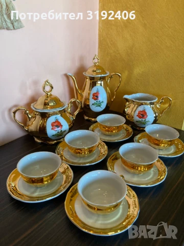 Възхитителен винтидж сервиз за кафе/чай с позлата, перфектно състояние, снимка 2 - Антикварни и старинни предмети - 50642877