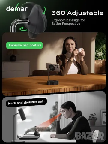 Threekey 15W Qi2 Mag-safe Съвместима безжична зарядна стойка за iPhone и Airpods, черна, снимка 5 - Безжични зарядни - 49095171