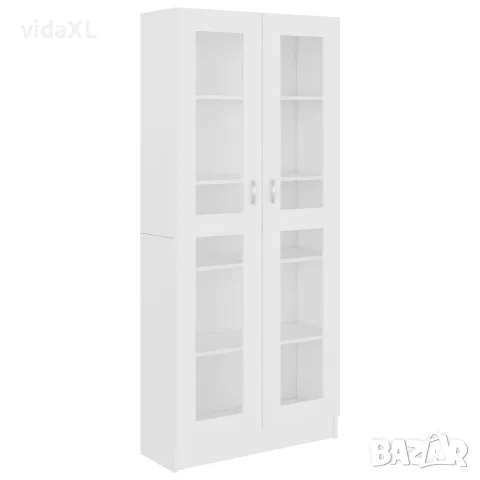 vidaXL Шкаф витрина, бял, 82,5x30,5x185 см, инженерно дърво