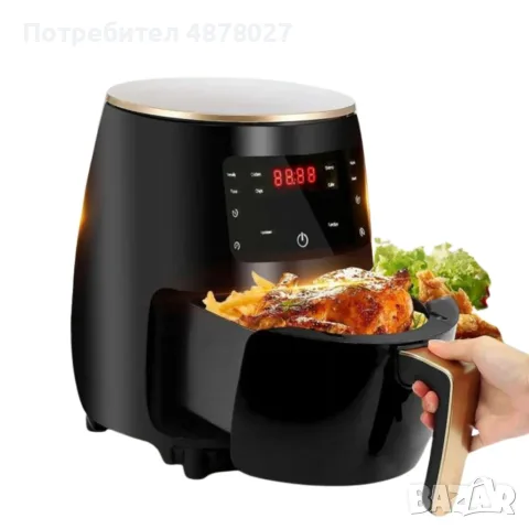 Цифров LED въздушен фритюрник Cheffinger CF AFRY4.5, 1400W,  4.5 литра, снимка 4 - Фритюрници - 56080946