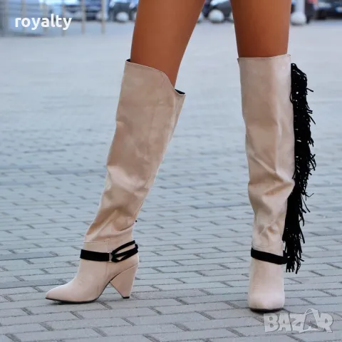 Ботуши на ток - бежов велур