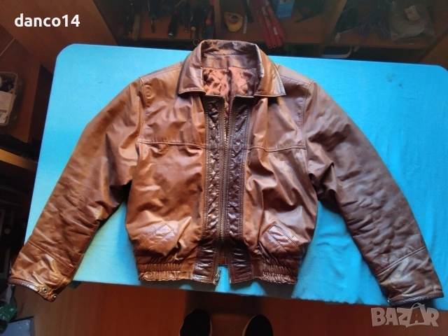 голямо мъжко тузарско яке от естествена кожа телешки бокс в стил топ гън, XL размер , до кръста 