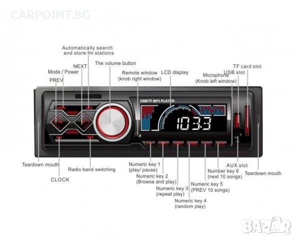 РАДИО MP3 ПЛЕЪР ЗА КОЛА ZAPPIN BLUETOOTH USB SD AUX LCD DISPLAY 1788 1БР., снимка 4 - Друга електроника - 38608708