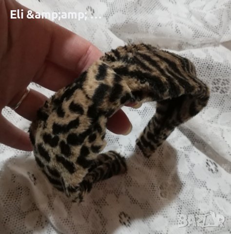 Пухена диадема с леопардов принт, снимка 1 - Аксесоари за коса - 39303155