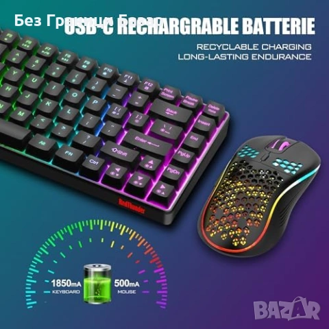 Нова Ултра компактна 85 клавиша UK клавиатура с механично усещане + RGB мишка, снимка 5 - Клавиатури и мишки - 53739565