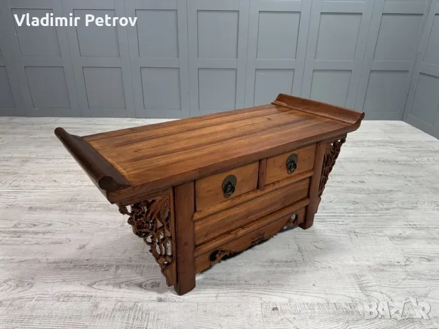 Китайски, конзолен шкаф, масив, дърворезба Д1044, снимка 7 - Шкафове - 56021666