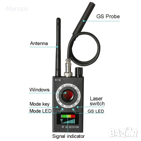 Професионален антишпионски детектор SIKS K18S, Устройство за засичане на камери, микрофони, GPS , снимка 3 - Други - 52838703