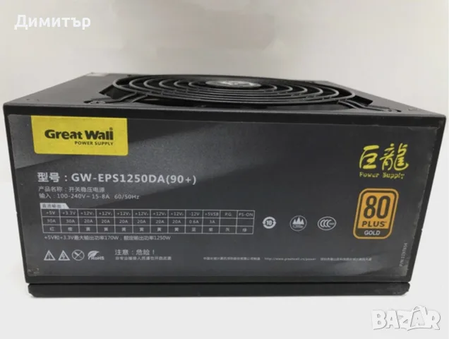 GREAT WALL GW-EPS1250DA 1250W 80 PLUS Gold Full Modular PSU Захранване, снимка 4 - Захранвания и кутии - 55781309