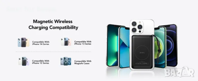 Безжично преносимо зарядно устройство VRURC за iPhone, 10000 mAh Magnetic Power Ban, снимка 15 - Външни батерии - 47467662