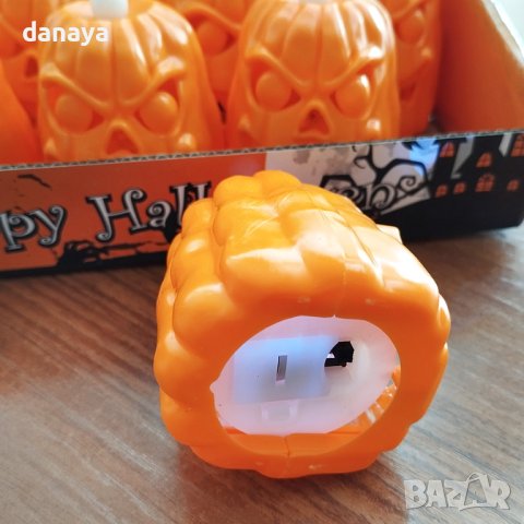 4103 Eлектронна свещ Тиква Halloween декорация, 7 cm, снимка 6 - Декорация за дома - 42494449
