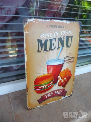 Метална табела храна бургери картофки кола най-вкусните Опитай заповядай, снимка 2 - Рекламни табели - 50894482