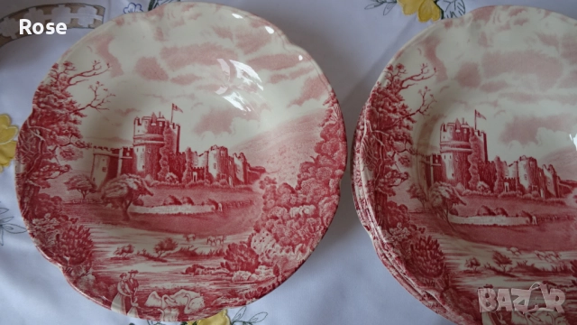 Порцелан винтидж - Англия Johnson Brothers розово-червено, снимка 2 - Чинии - 52217211