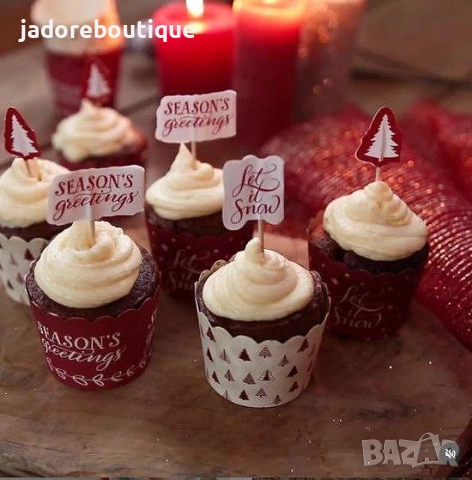 36 части Картонени чашки за мъфини и топери Happy holidays, снимка 2 - Други - 52502238