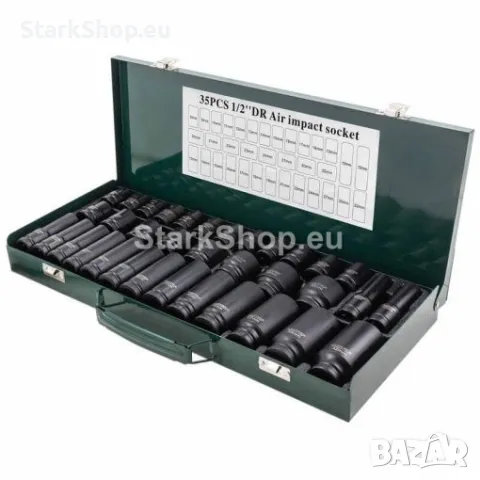 Професионален Комплект Ударни Вложки 1/2″ 35 Части ROCKFORCE от 6-32мм Средни и Дълбоки в Метален Ку, снимка 3 - Други инструменти - 50394614