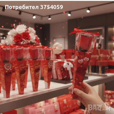 Романтичен букет с червени рози и декоративна лента – перфектен подарък за всека специален повод, снимка 2 - Романтични подаръци - 53075407