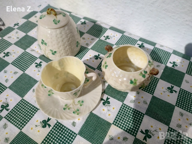 Belleek Ирландия фин ръчно рисуван порцелан Комплект 1 , снимка 8 - Сервизи - 53656411